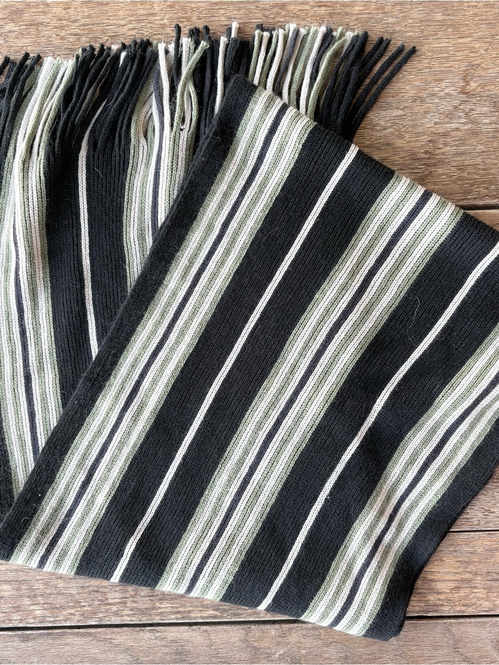Striped Knit Scarf in Black, Olive & Cream 0547